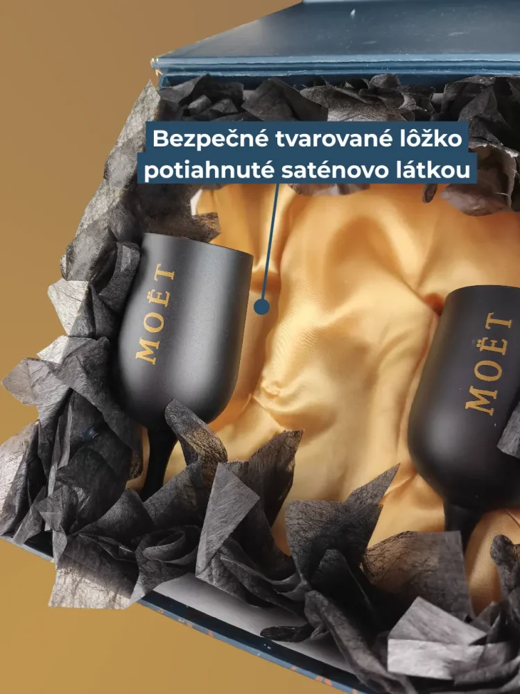 Business box Moët so sklenenými pohármi, zlatý box s magnetom