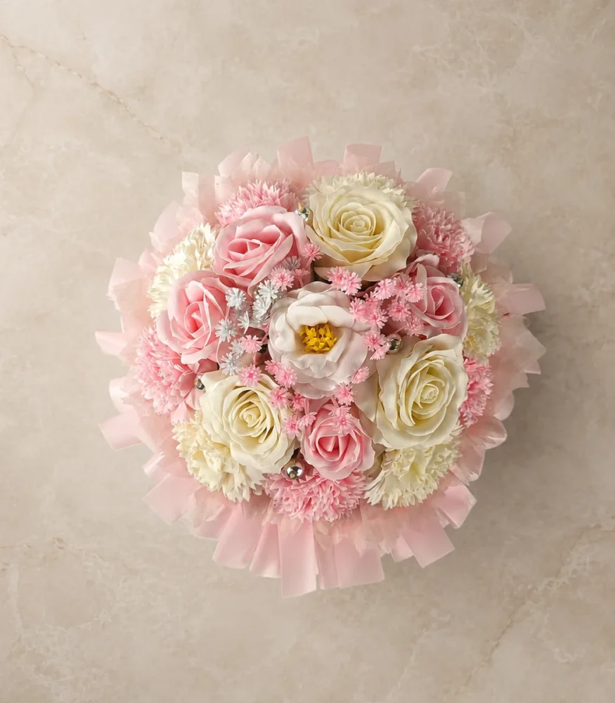 Ružové mydlové ruže vo flower boxe Aura Decor No. 17
