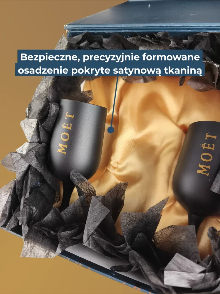 Business box Moët ze szklanymi kieliszkami, złoty box z magnesem