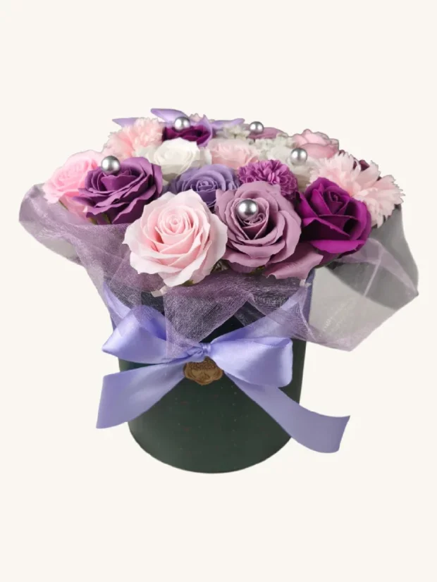 Mydlové kytice vo vianočnom boxe, extra veľkosť, 15 ruží, zelený box