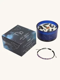 Kozorožec - krištáľová sviečka s náramkom z drahokamov, 320g