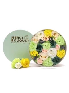 Mydlové kvety - okrúhly darčekový box, žltá a zelená