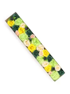 Mydlové kvety - extra dlhý darčekový box, žltá a zelená