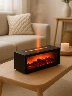 Aróma difuzér, imitácia krb, USB napájanie, diaľkové ovládanie, čierny