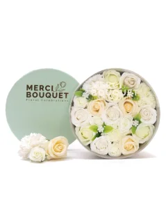 Mydlové kvety - okrúhly darčekový box, biela ivory