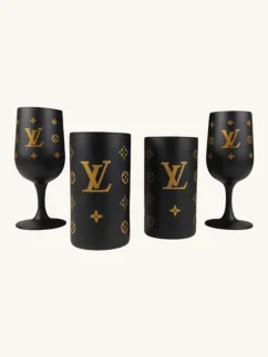Darčekový box Louis Vuitton, 4 matné poháre - 2 na stopke a 2 klasické, dizajn LV