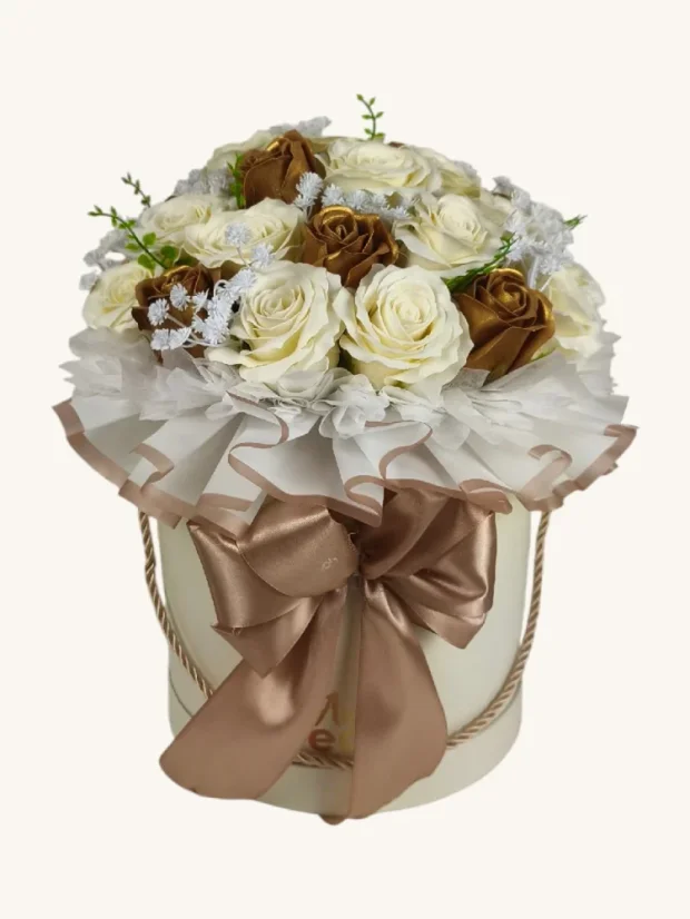 XXL mydlový flower box Aura Decor No. 20, krémový, zlaté ruže