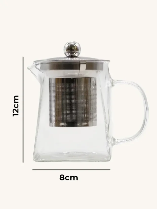 Sklenený čajník s nerezovým filtrom, 350ml, tvar veže