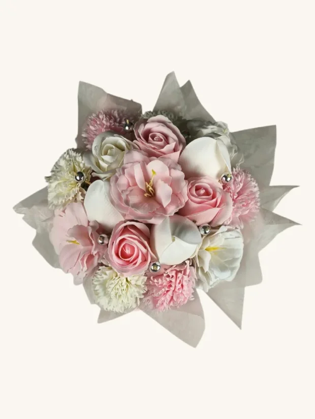 Mydlová kytica v darčekovom boxe, ružová