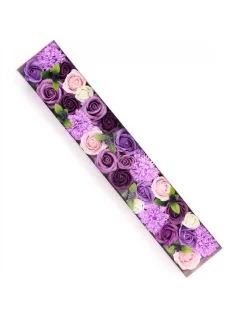 Mydlové kvety - extra dlhý darčekový box, levanduľové ruže