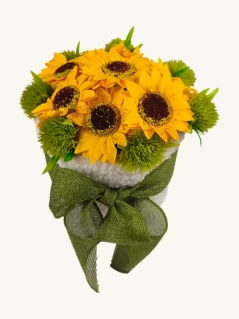 Darčekový set mydlových slnečníc, biely košík so zelenou stuhou