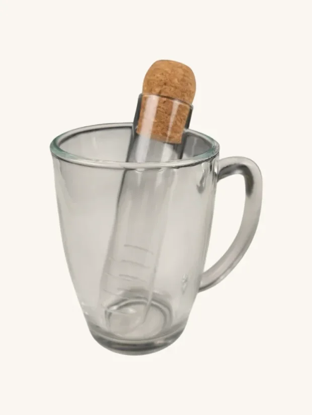 Sitko na čaj, sklenené s korkovou zátkou, skúmavka