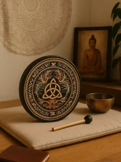 Šamanský búbon s keltským vzorom, vzadu strom života, priemer 25cm