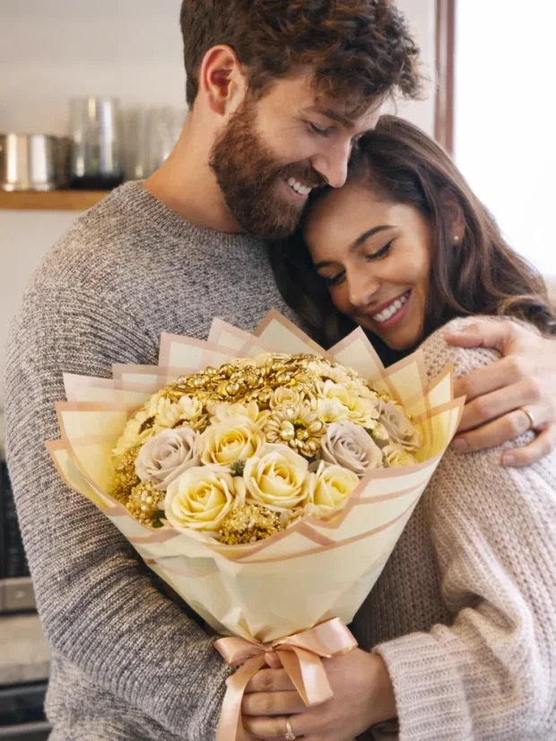 Mydlová kytica s pralinkami na výročie