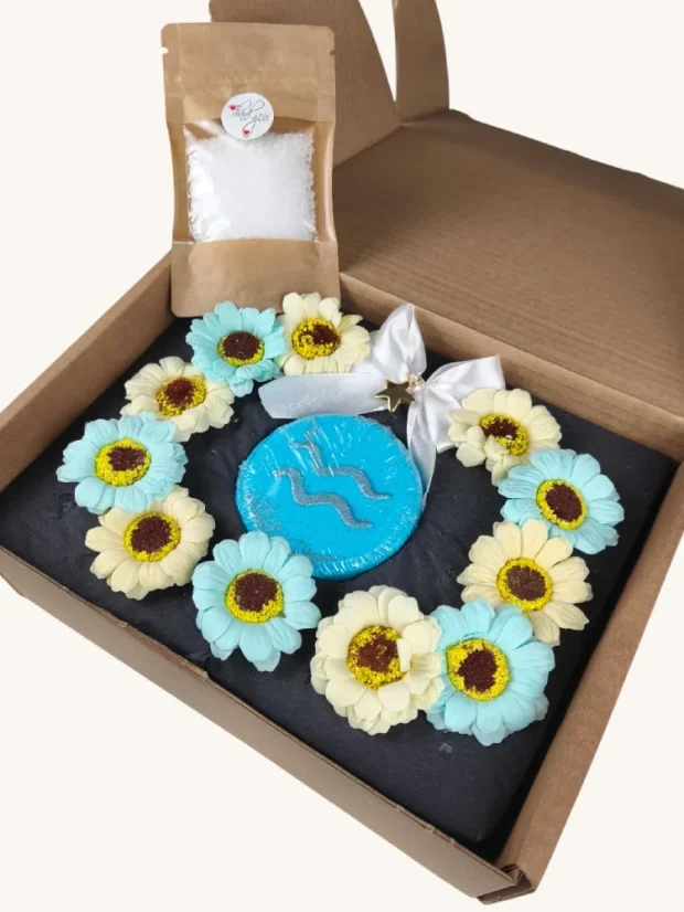 Vodnár - darčekový box s mydlovými kvetmi, šumivou bombou a soľou do kúpeľa