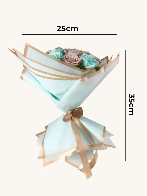 Elegantná mydlová kytica, trvácne mydlové ruže, modro-béžové farby