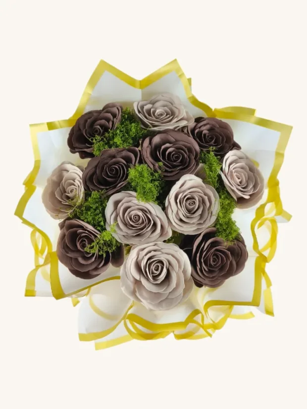 Luxusná mydlová kytica, honosný dekór, béžovo-hnedé farby