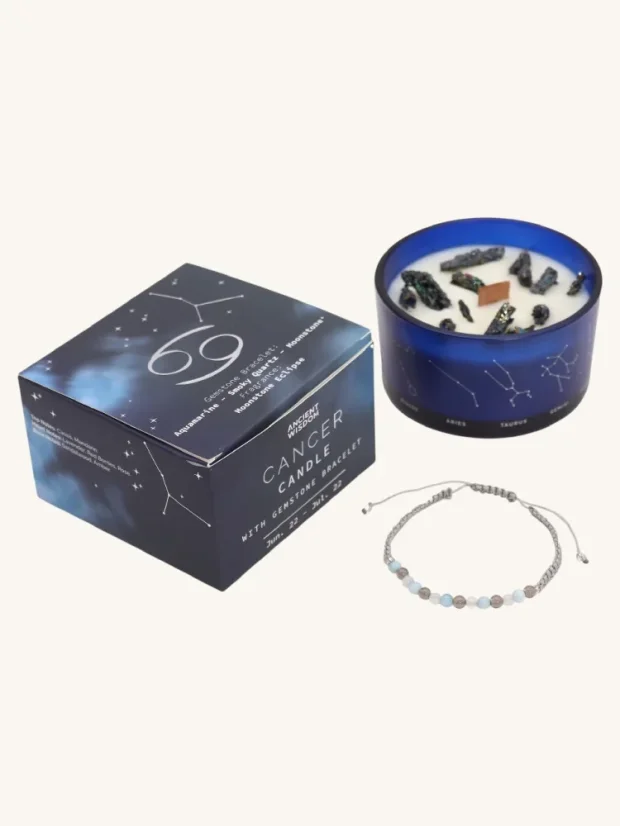 Rak - krištáľová sviečka s náramkom z drahokamov, 320g