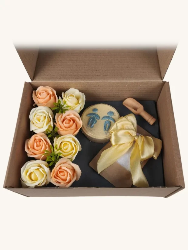 Blíženci - darčekový box s mydlovými kvetmi, šumivou bombou a soľou do kúpeľa