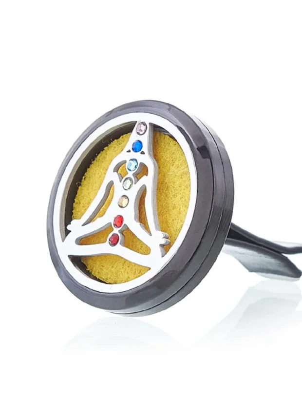 Aroma difuzéry do auta, 30 mm priemer, 10 náhradných vložiek, rôzne druhy - P00169: Pewter yoga chakra