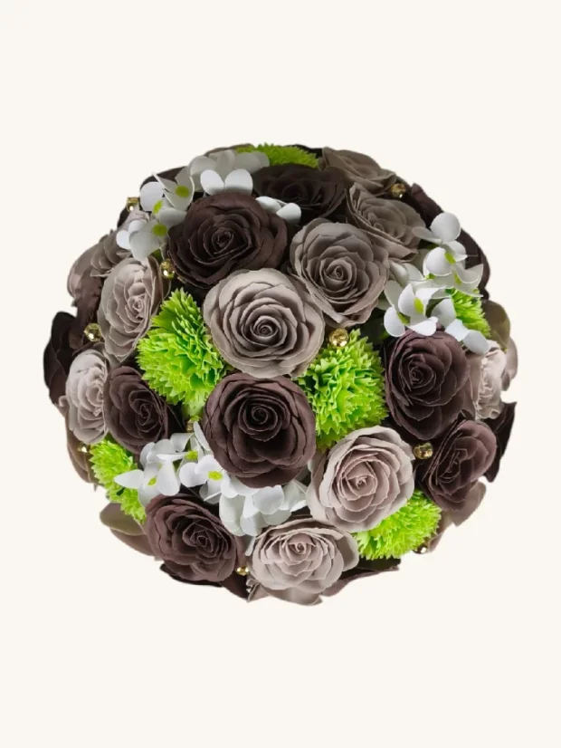Veľký luxusný mydlový flower box Aura Decor, hnedý so zlatým lemom