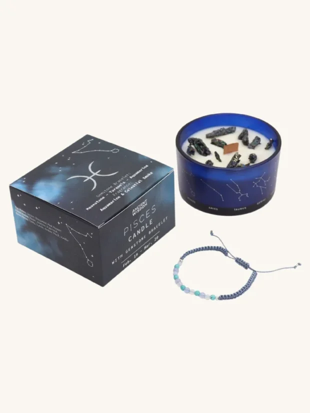 Ryby - krištáľová sviečka s náramkom z drahokamov, 320g