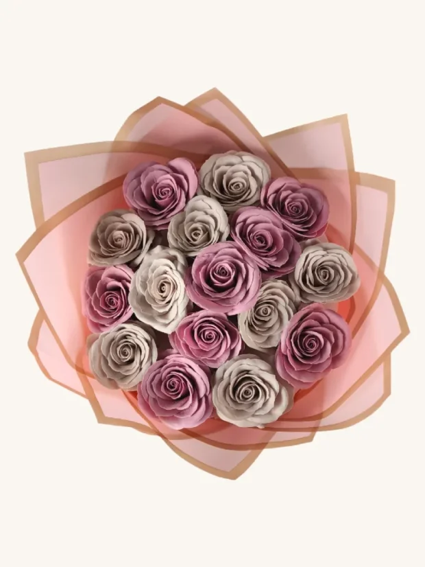 Elegantná mydlová kytica, trvácne mydlové ruže, ružovo-fialové farby