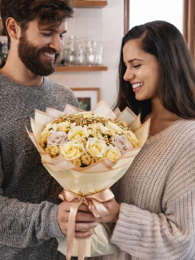 Mydlová kytica s pralinkami na výročie