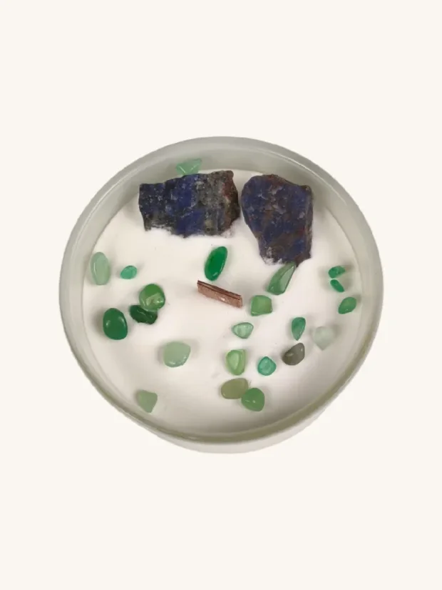 Čakrové sviečky s drahými kameňmi, 7 čakier, Krčná čakra