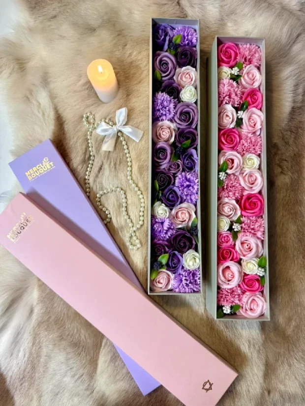 Mydlové kvety - extra dlhý darčekový box, žltá a zelená