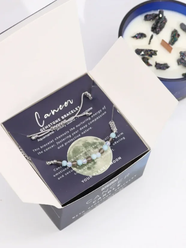 Rak - krištáľová sviečka s náramkom z drahokamov, 320g