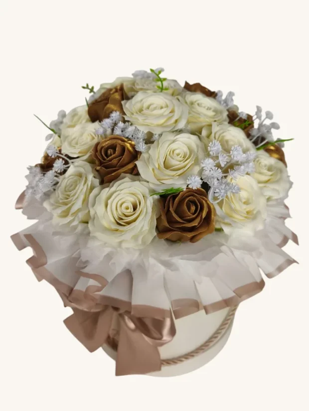 XXL mydlový flower box Aura Decor No. 20, krémový, zlaté ruže