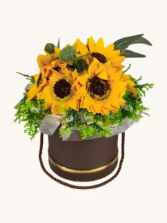Mydlový flower box Aura Decor, hnedý so zlatým lemom, slnečnice