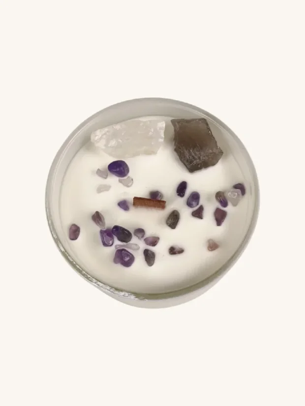 Čakrové sviečky s drahými kameňmi, 7 čakier, Korunná čakra