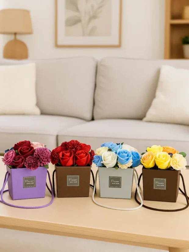 Mydlová kytica v darčekovom balení, fialová záhrada