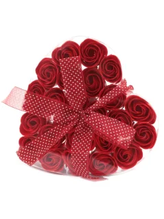 Darčeková sada mydlových kvetov, 24x ruža, tvar srdca, červená