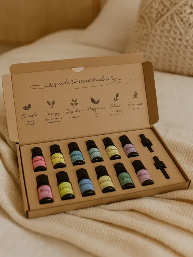 Aromaterapeutická sada esenciálnych olejov, 12x5ml, darčekové balenie