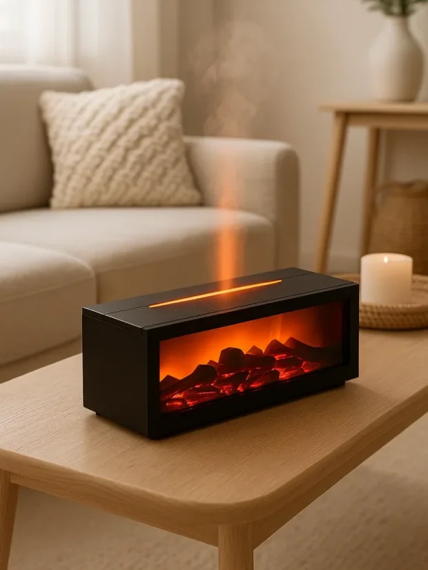 Aróma difuzér, imitácia krb, USB napájanie, diaľkové ovládanie, čierny