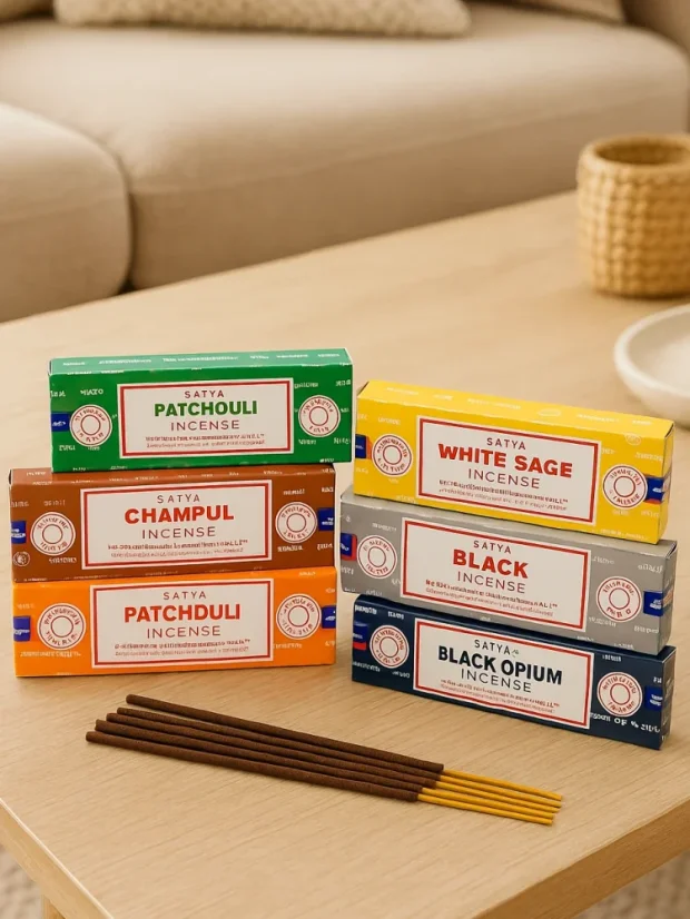 Indické vonné tyčinky Satya, ± 15 tyčiniek v balení, ručná výroba, rôzne vône - P00118: Kadidlo