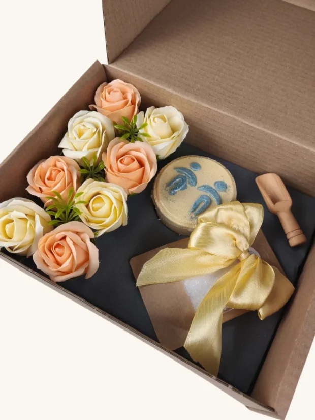 Blíženci - darčekový box s mydlovými kvetmi, šumivou bombou a soľou do kúpeľa