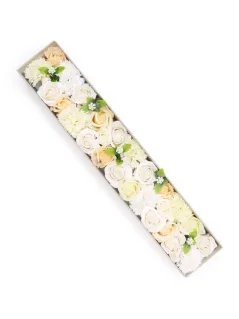 Mydlové kvety - extra dlhý darčekový box, biela ivory