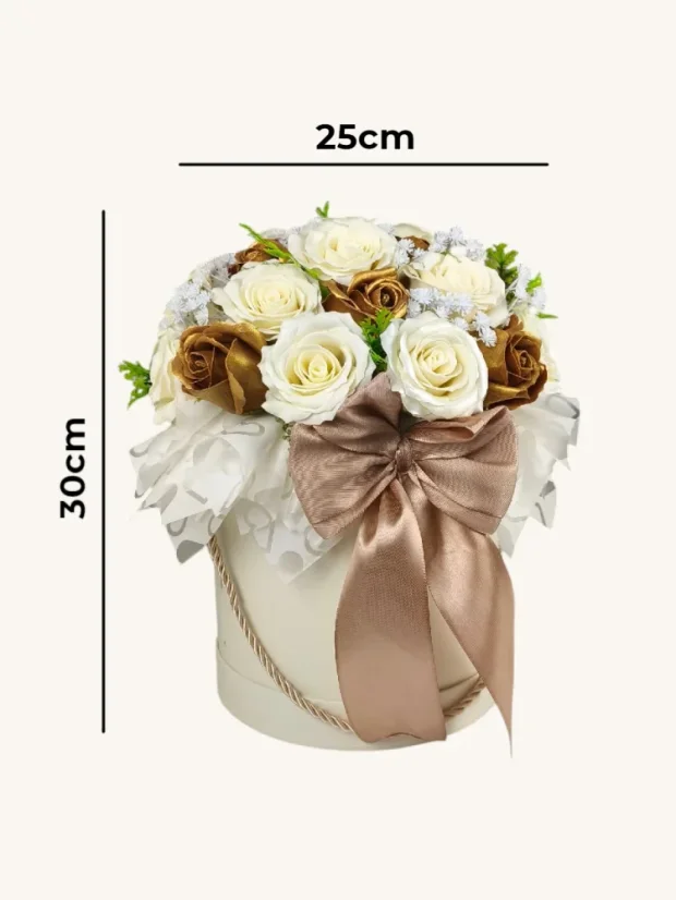 Mydlový flower box Aura Decor No. 18, krémový, zlaté ruže