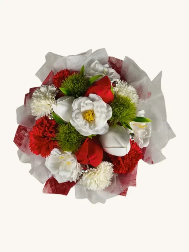 Mydlová kytica v darčekovom boxe, červená