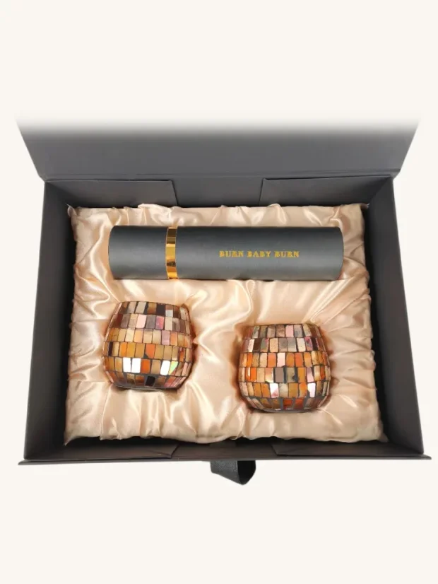 Sójová sviečka Golden Aura, 2x stredná sviečka (350g) + zápalky, v darčekovom boxe
