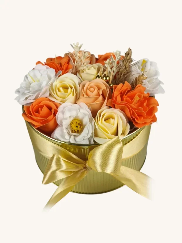 Jesenné objatie - mydlové kytice v darčekovom boxe, plechová dóza ø17x10cm, uzatvárateľná vekom