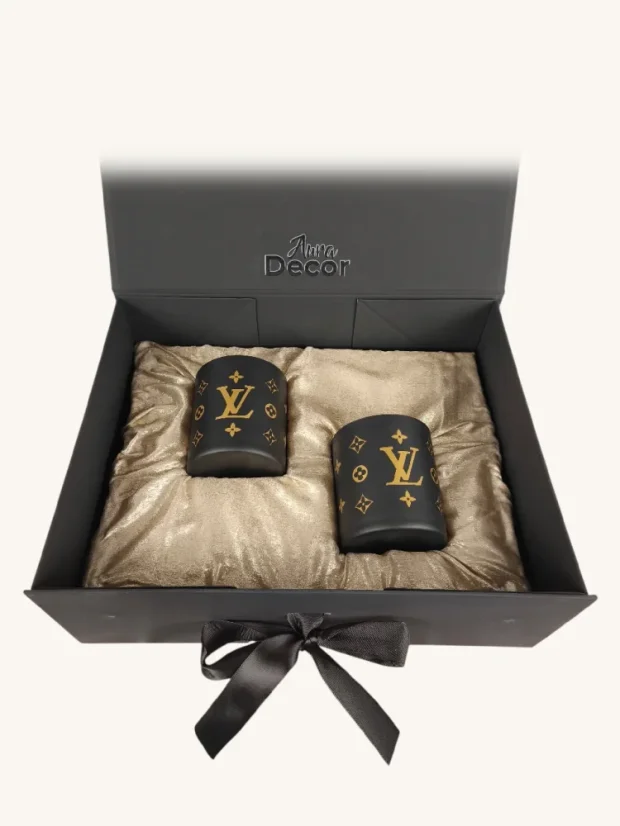 Skleněné sklenice Louis Vuitton, 2ks, černé, matné, v dárkovém boxu