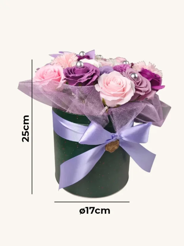 Mydlové kytice vo vianočnom boxe, extra veľkosť, 15 ruží, zelený box