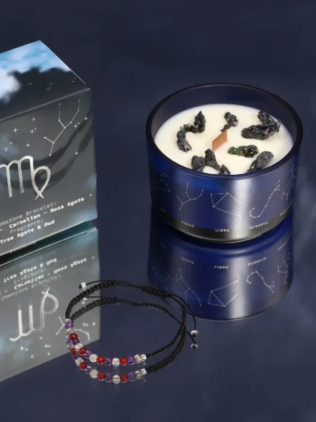 Panna - krištáľová sviečka s náramkom z drahokamov, 320g