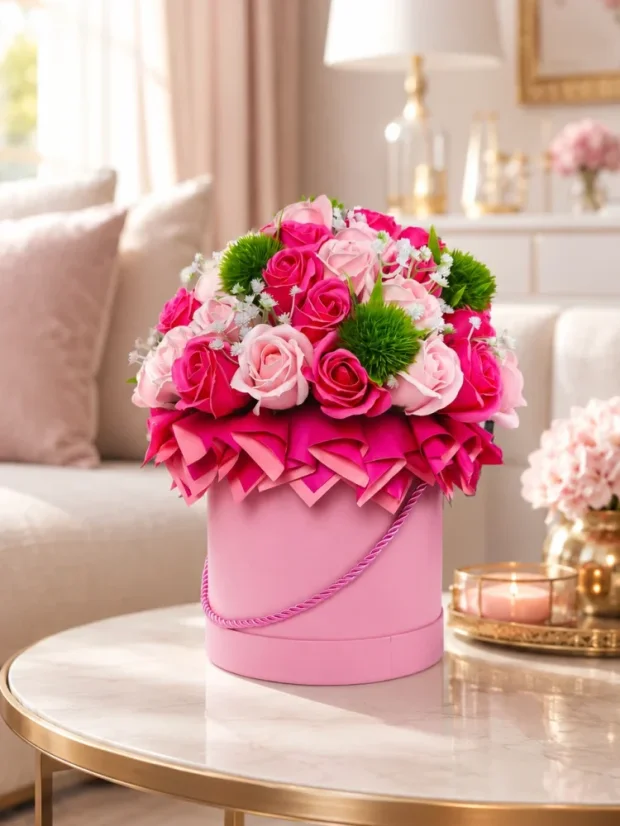 Velký luxusní mýdlový flower box Aura Decor, růžový
