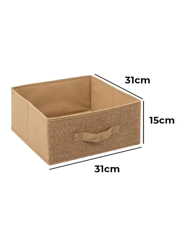 Skladací box, zásuvka, jutový, s držiakom